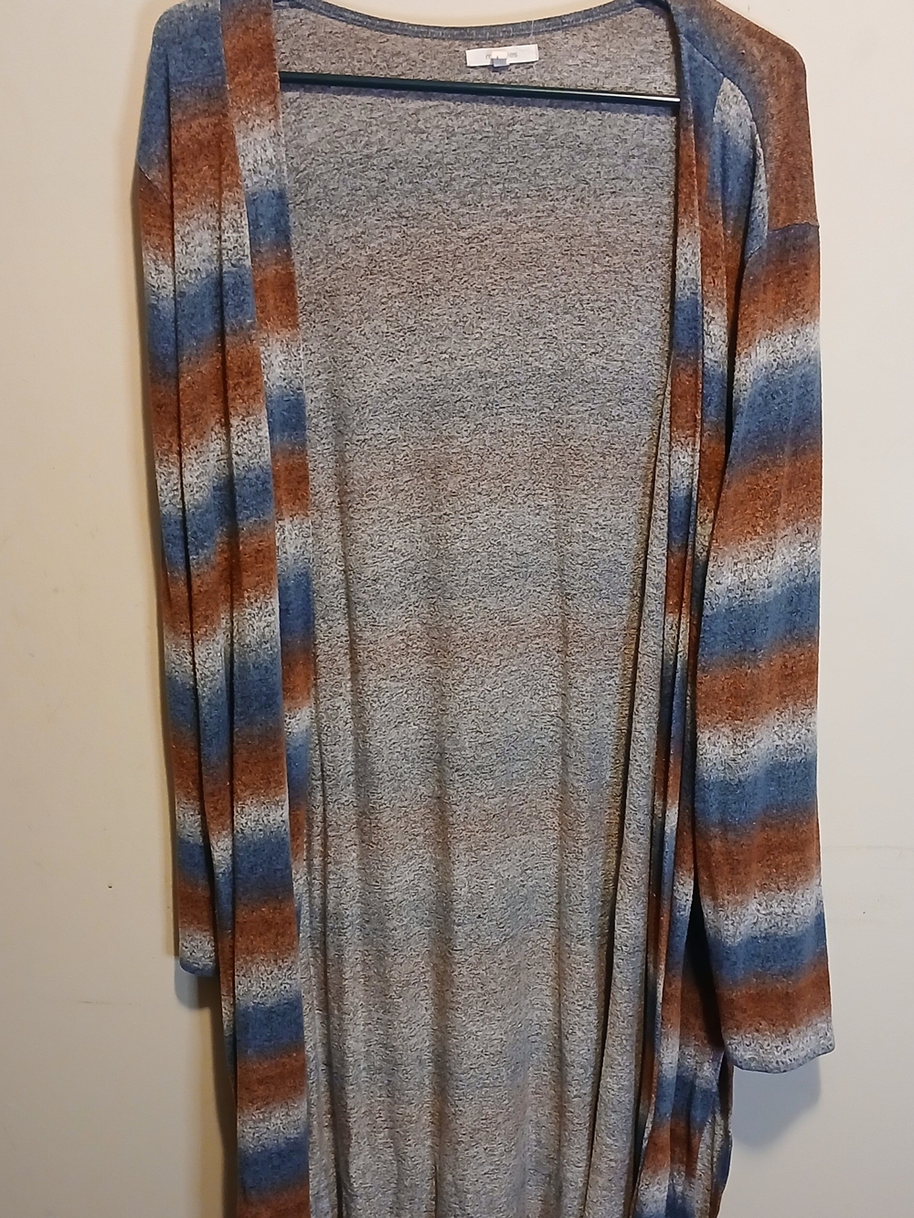 Maurices Striped Open-Front Cardigan in Blue, Brown & Gray